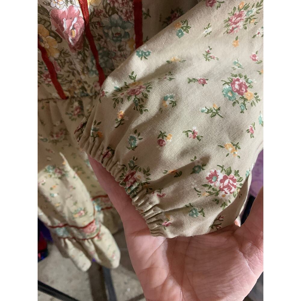 Vintage 1970's Boho Mini Prairie Dress Tunic Top Cream Floral Print Sz xs /child - Picture 13 of 14